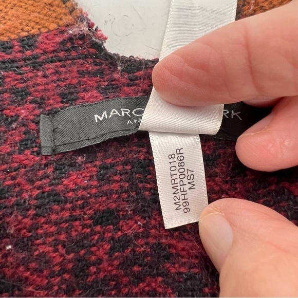 Andrew Mark Aztec Print Large Fringe Shawl Cape Wrap Autumn Colors Stripes Scarf - Picture 12 of 13